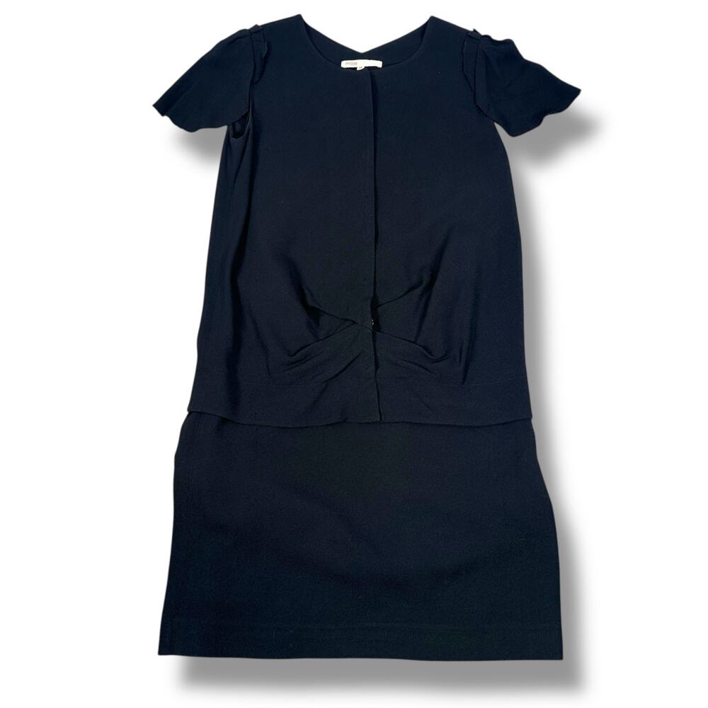 Maje Mini Dress Womens 36 Black Cap Sleeves Round Neck Casual Front Twist Detail